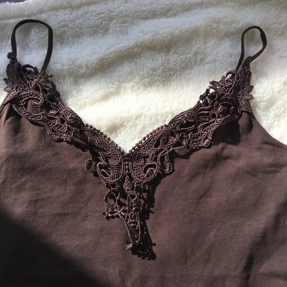 G2000 Brown Spaghetti Lace Trim Cami Stretch Top - Picture 12 of 14